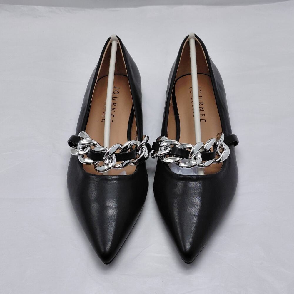 Journee Collection Metinaa Ballet Flats Womens 6.5 Black Chain Pointed Toe Shoes